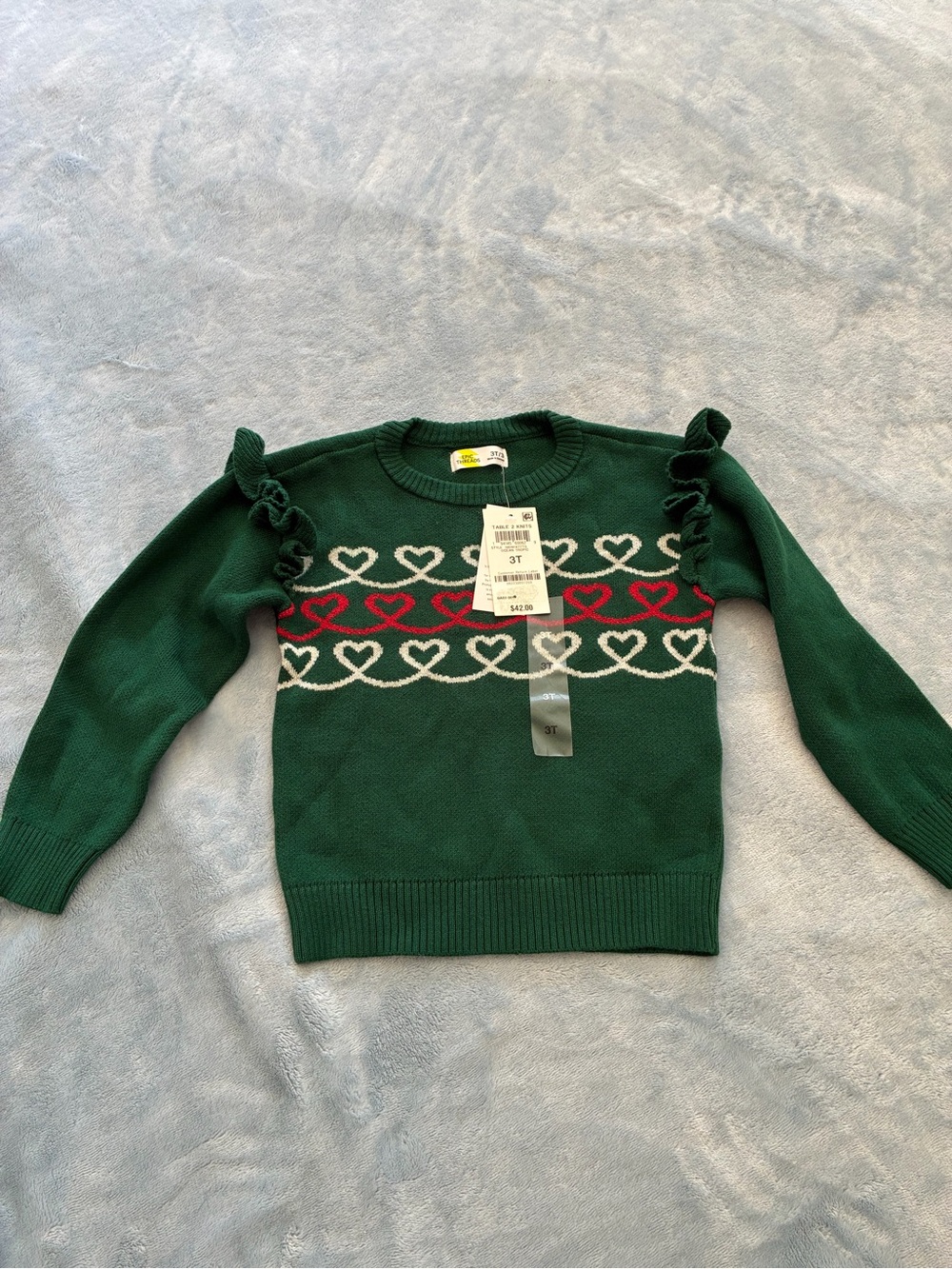 NWT Epic Threads Green Sweater with White and Red Heart Rows 3T